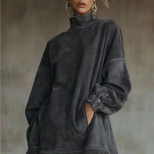 Oversized smokey suede Turtleneck dress